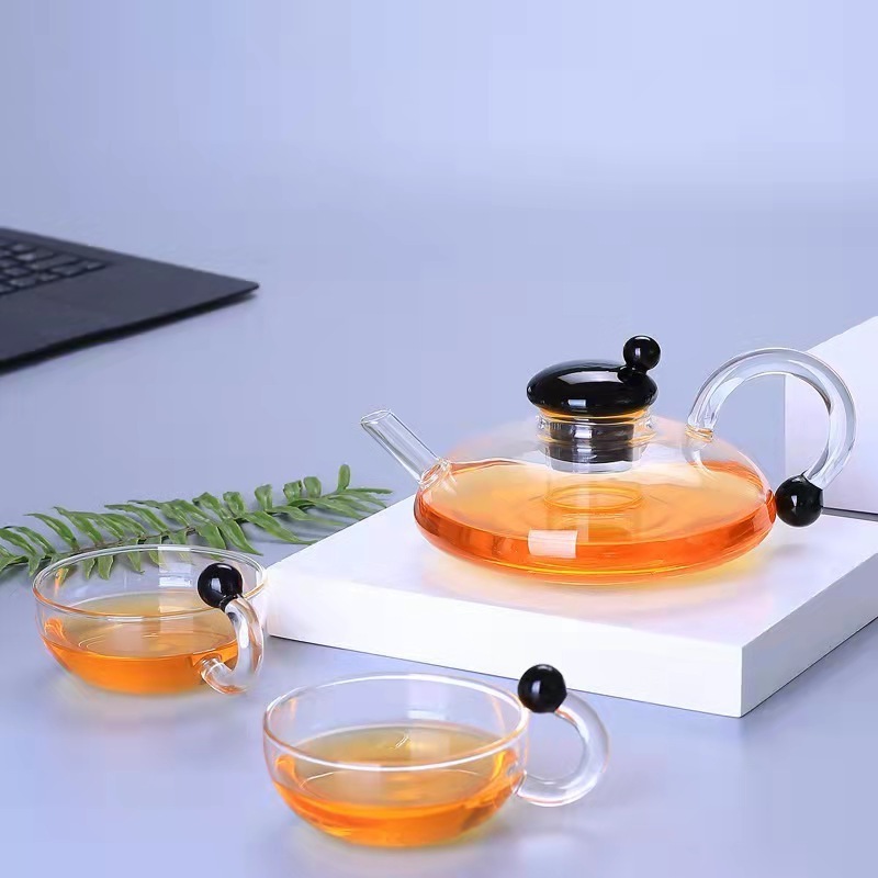 Mini Size 520ml 17oz Handmade Borosilicate Glass Heat Resistant Black Glass Teapot And Warmer Set With Candles