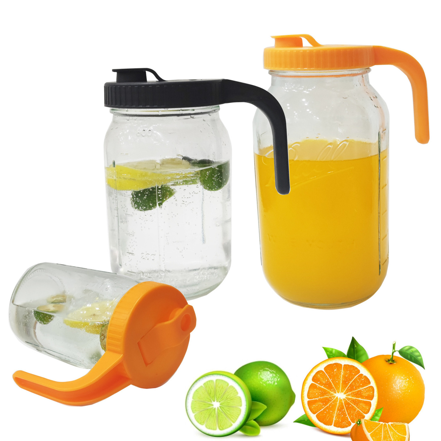 32oz 64oz Large Wide Mouth Lemonade Mason Jar Leak Proof Drinking Pitcher Coffee Bottle Airtight Lids Iced Tea Glass