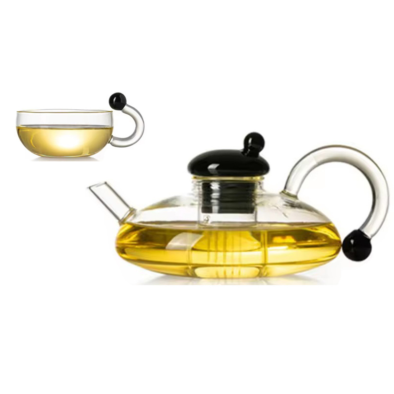 Mini Size 520ml 17oz Handmade Borosilicate Glass Heat Resistant Black Glass Teapot And Warmer Set With Candles