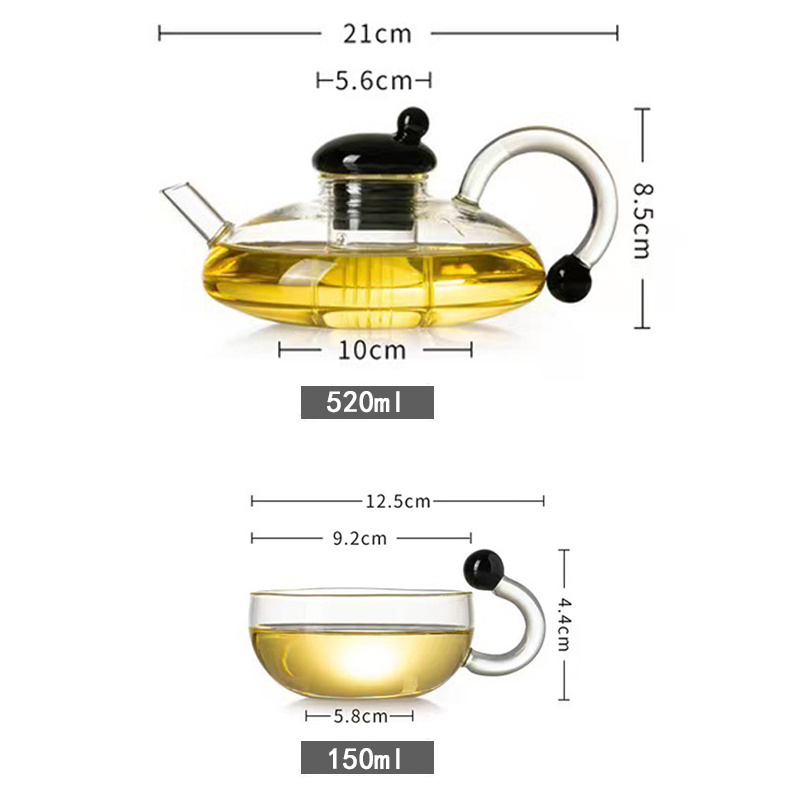 520ml Modern Heat-Resistant Mouse Food Grade Borosilicate Moroccan Glass Teapot With Colored Handle Coffee Jug with Filter