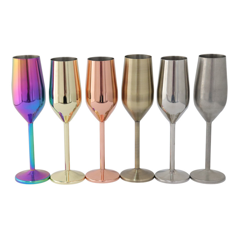 8oz Copper/Gold/Silver Stainless Steel Wine Glass Metal Cup With Custom Logo Wine Glasses Champagne Flutes Goblets