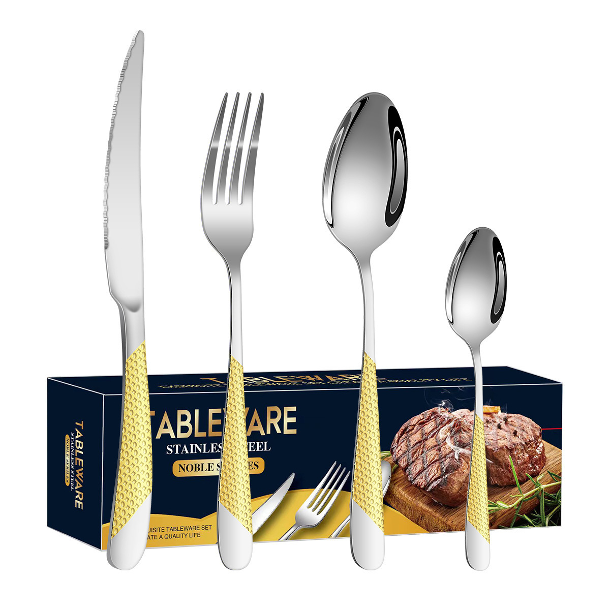 Stainless Steel Gold Plated Matte Portugal Flatware Bulk Spoons Forks and Knife Portugal Gold Wedding Cutlery Set