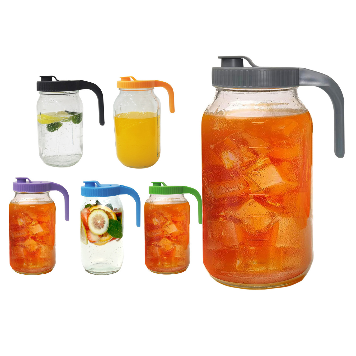 32oz 64oz Large Wide Mouth Lemonade Mason Jar Leak Proof Drinking Pitcher Coffee Bottle Airtight Lids Iced Tea Glass