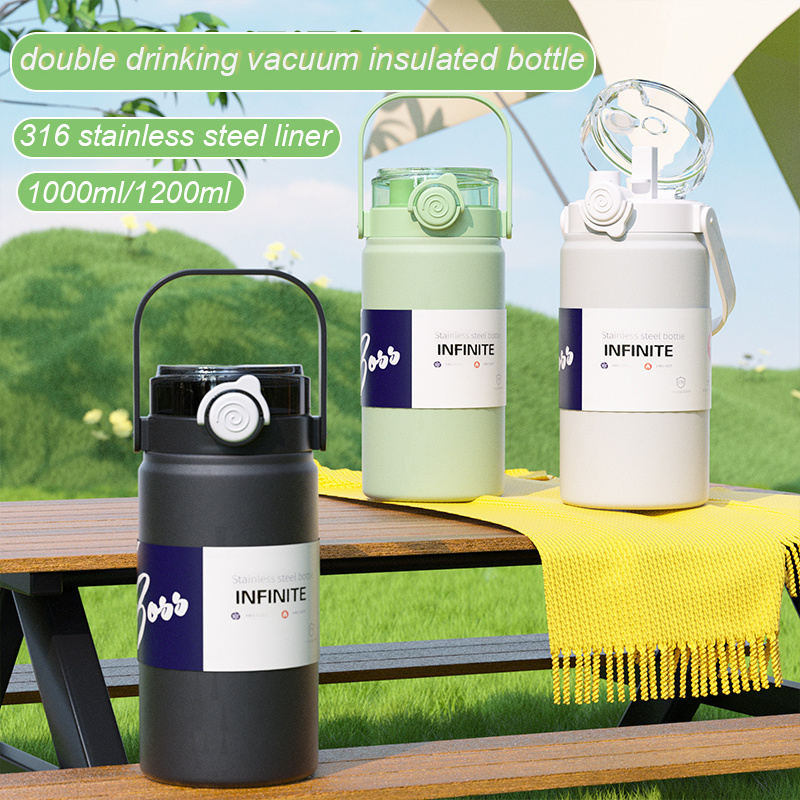 316 Stainless Steel Double Wall Vacuum Insulated Wide Mouth Portable Water Bottle with Two Drinking Mouth