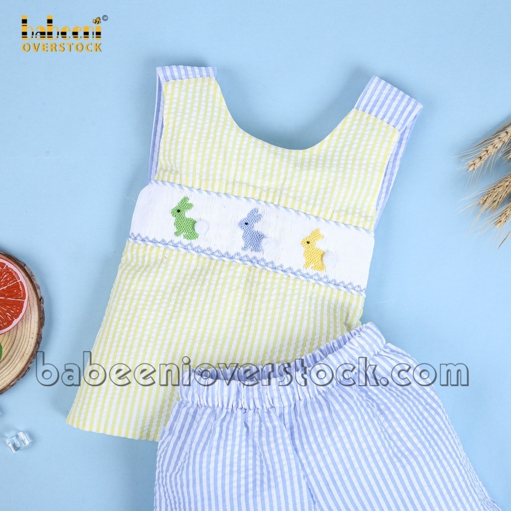 Baby girl set with embroidered rabbits pattern ODM OEM wholesale smocked children clothing - BB1779