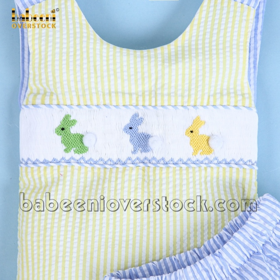 Baby girl set with embroidered rabbits pattern ODM OEM wholesale smocked children clothing - BB1779