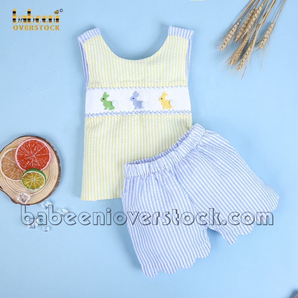 Baby girl set with embroidered rabbits pattern ODM OEM wholesale smocked children clothing - BB1779