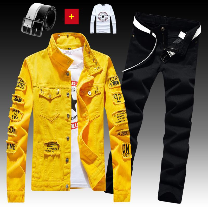 2024 NEW MSR MS120 Retro Autumn Men's Jeans Sets Jacket Jeans Two Piece Sets Casual Tracksuit Mens 4 Pieces Denim Suit