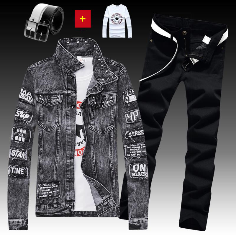 2024 NEW MSR MS120 Retro Autumn Men's Jeans Sets Jacket Jeans Two Piece Sets Casual Tracksuit Mens 4 Pieces Denim Suit