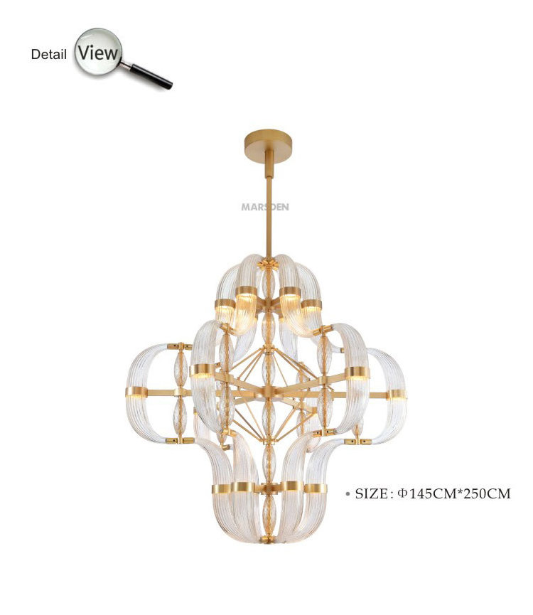 MARSDEN modern decorative solid brass brushed murano glass shade led pendent light big villa lights luxury expensive chandelier