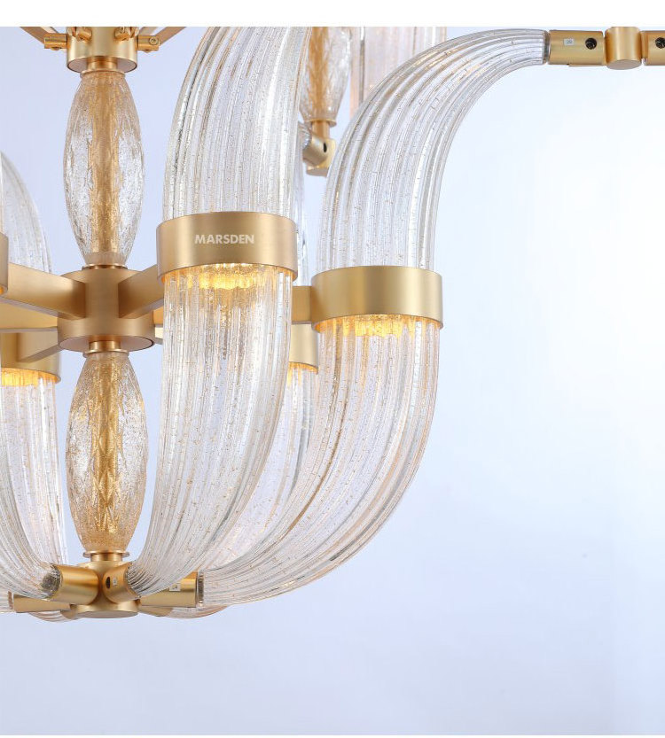 MARSDEN modern decorative solid brass brushed murano glass shade led pendent light big villa lights luxury expensive chandelier