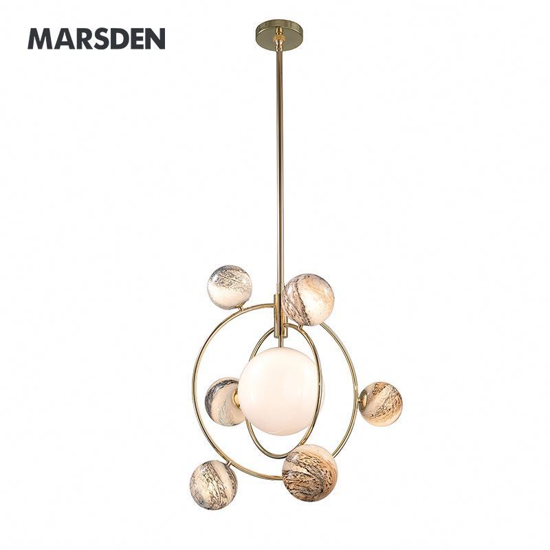 Chrome color metal pendant lamp round glass lampshade lighting