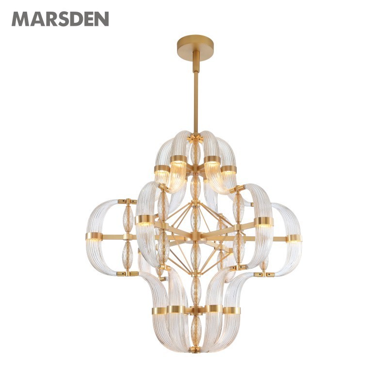 MARSDEN modern decorative solid brass brushed murano glass shade led pendent light big villa lights luxury expensive chandelier