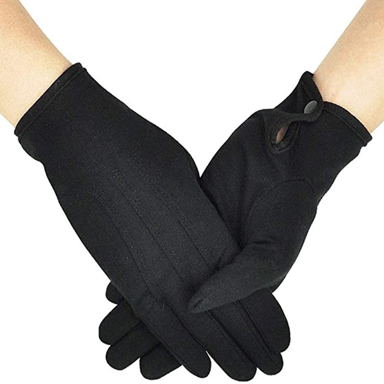 Black light weight silky soft Cotton Formal Tuxedo Costume Honor Guard Parade Gloves with Snap Cuff