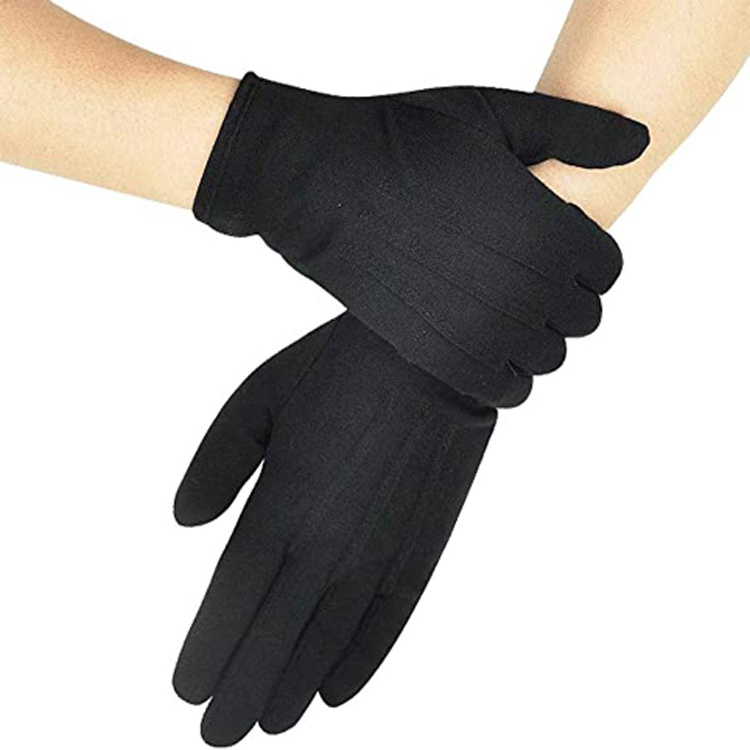 Black light weight silky soft Cotton Formal Tuxedo Costume Honor Guard Parade Gloves with Snap Cuff