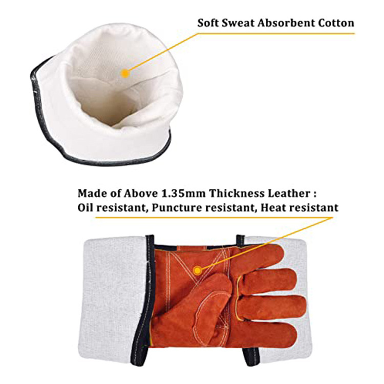 high-quality cow split leather fireproof working gardening babecue grilling roasting meat heat insulating  gloves