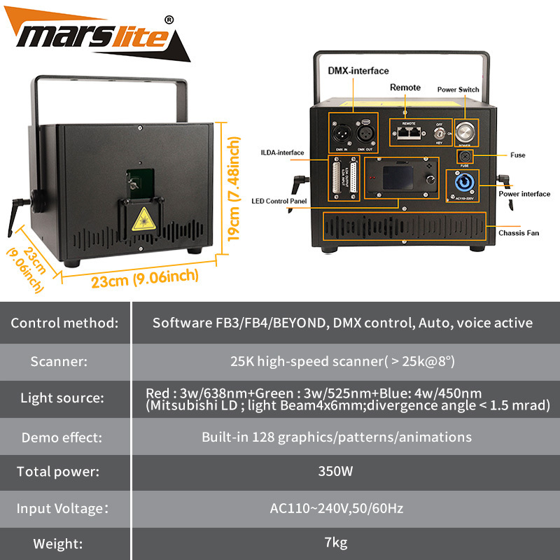 Marslite 10w RGB Laser Light Show Stage Projector Animation Laser Disco Dj Light 3d ilda Laser Lights Lazer