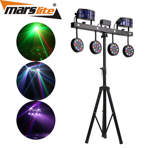 Marslite professional stage dj effect 4 par system dmx derby laser light RGBW with foot controller