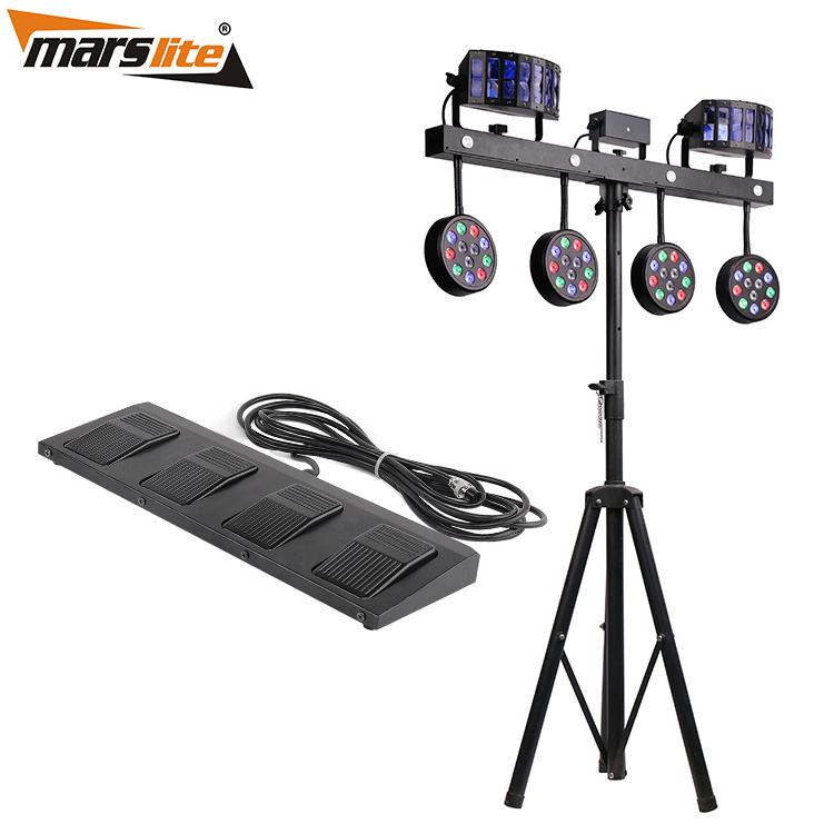 Marslite professional stage dj effect 4 par system dmx derby laser light RGBW with foot controller