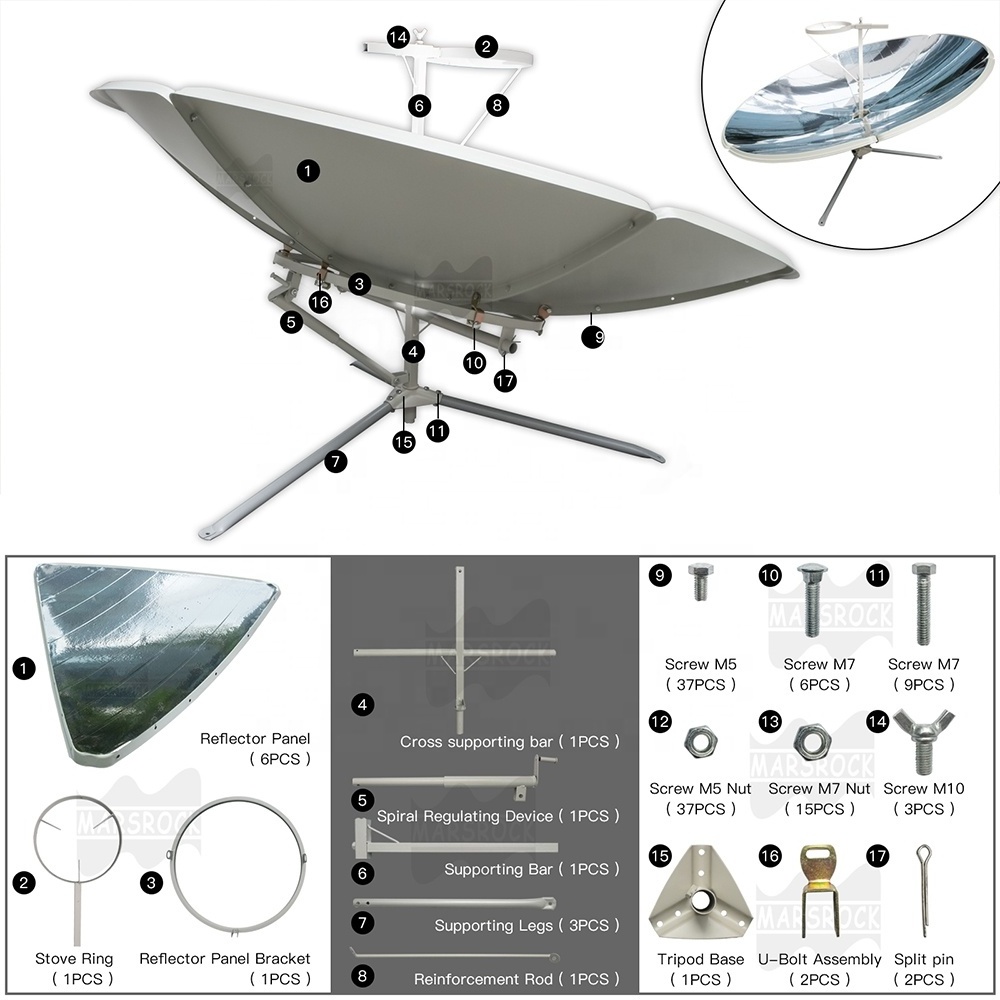 Mars Rock 1800W Panel Homage Reflective Go Sun Portable Parabol Rice Solar Power Stove Oven Parabolic Solar Cooker for Home