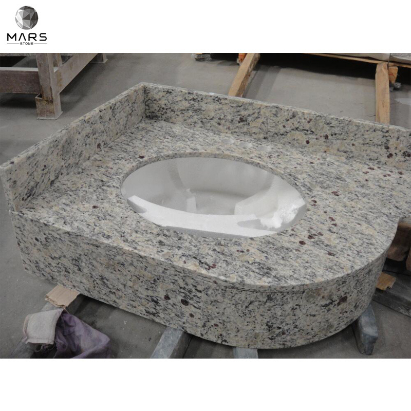 Banjo Shape Bowed Design Santa Cecilia Light Granite Top Hotel Bathroom Vanity Sink Vanity Base