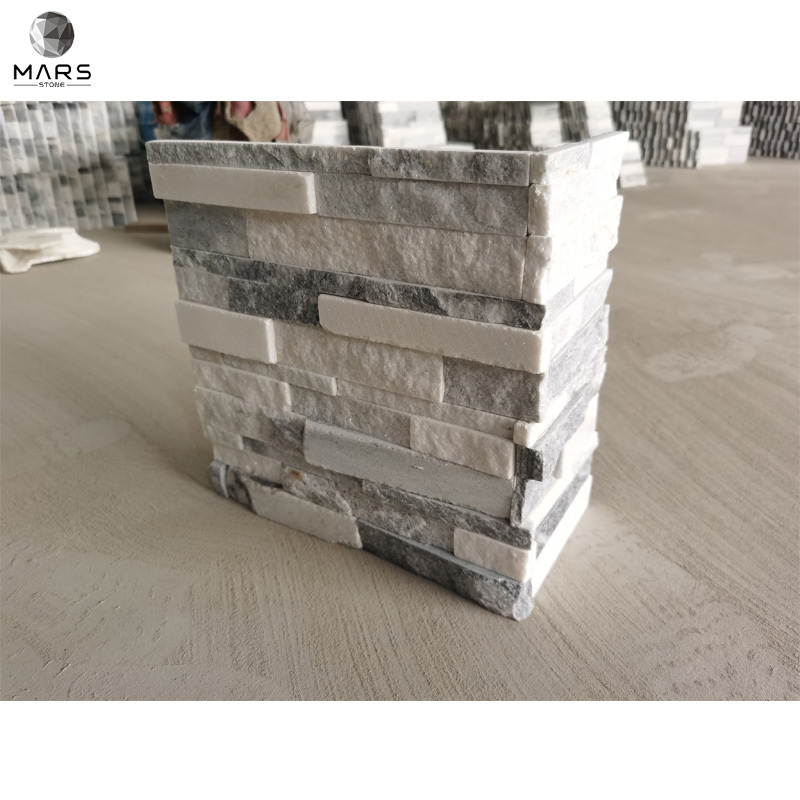 Interior Decorative Stone Wall Panel Ash Grey Quartzite Angle Corner Stacked Stone Panel