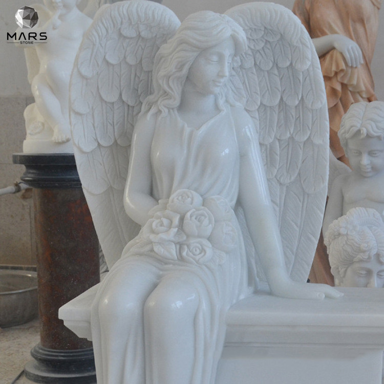 Cheap Price White Marble Angel Statue Tombstone For Graves With Engraving