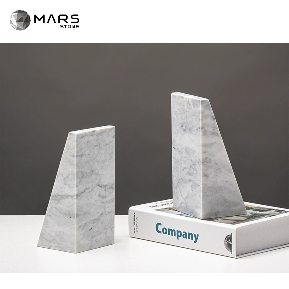 Customized Size Natural Marble Library Bookend Home Decoration For Book Storage Holder