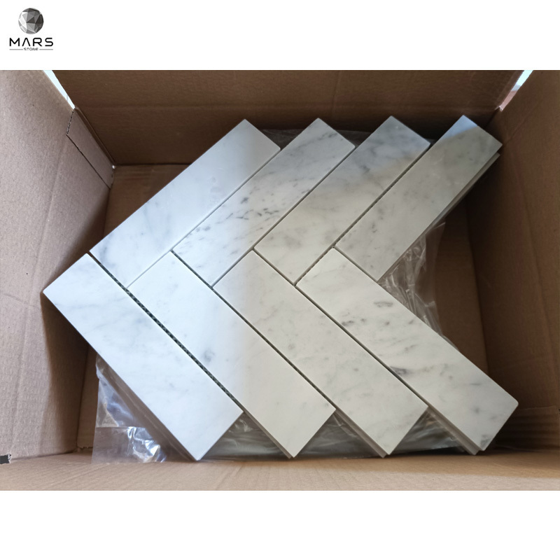 Carrara White Marble Chevron Shape Herringbone Type Kitchen Back Splash Mosaic Marble Tiles