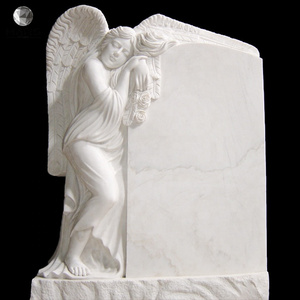 Cheap Price White Marble Angel Statue Tombstone For Graves With Engraving