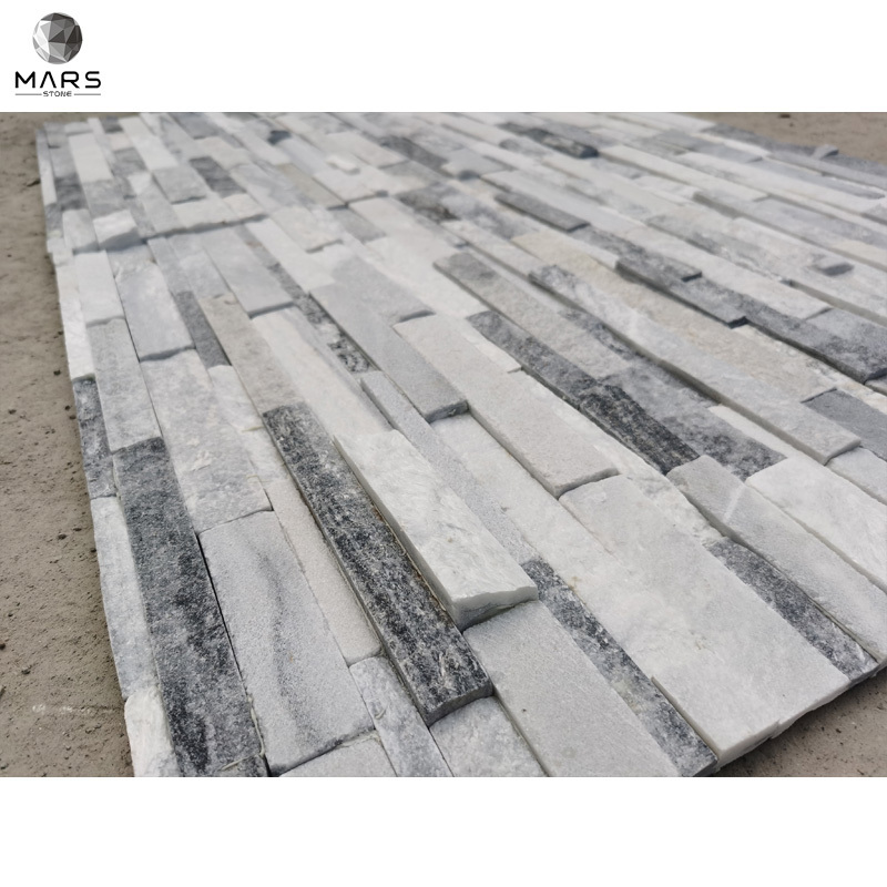 Interior Decorative Stone Wall Panel Ash Grey Quartzite Angle Corner Stacked Stone Panel