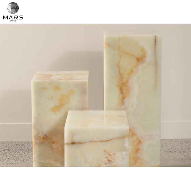 Natural Stone Square Block Light Green Onyx Marble Plinth Cube Coffee Table Side Table