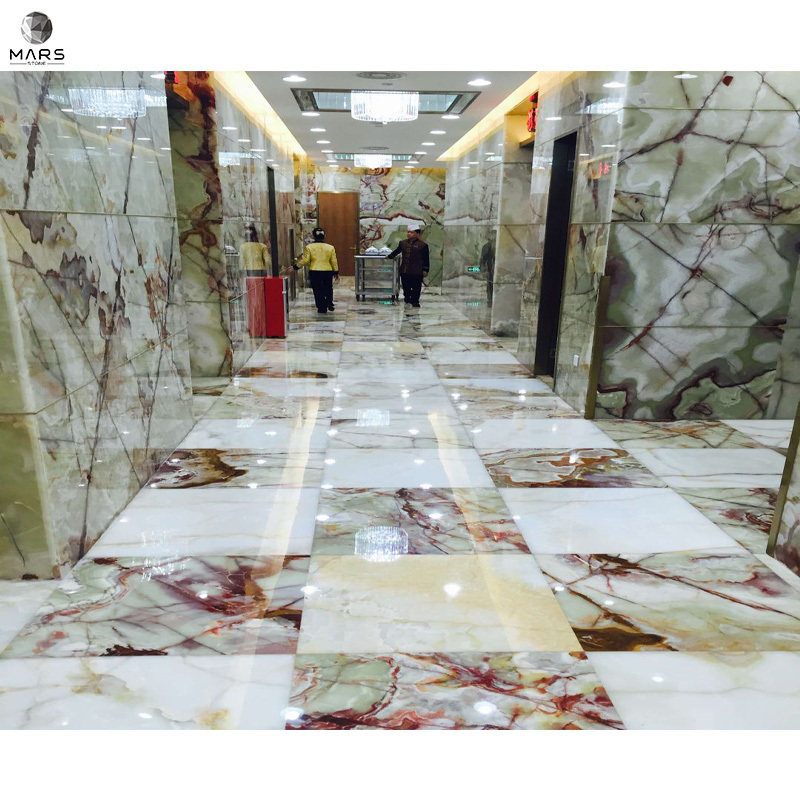 Interior Decoration Blue Jade With Red Pattern Onyx Floor Tile Marble Stone Slab For Background And Floor