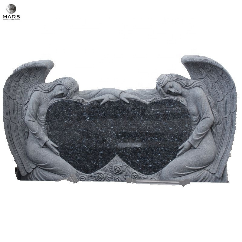 Chinese Granite Blue Pearl Wings Around Heart Headstone Monument,Headstone Angel Tombstone