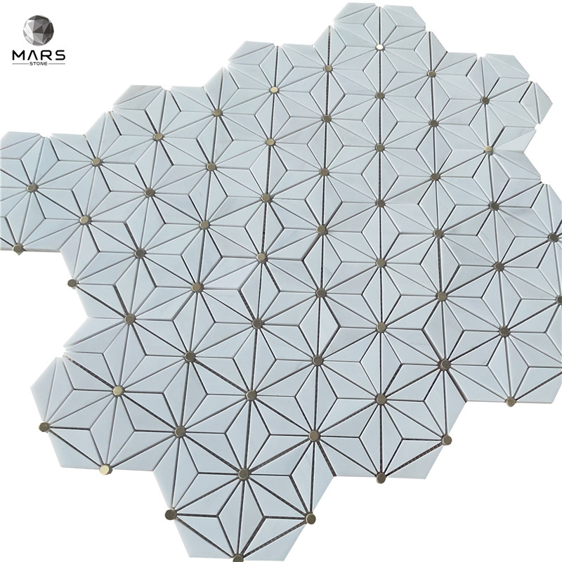 American Style Triangle Hexagon Dolomite Brass White Marble Mosaic Floor and Wall Tiles