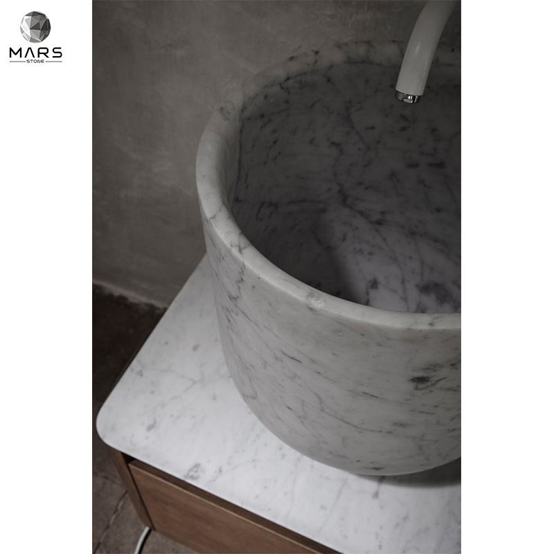 High Quality Counter Top Round Freestanding Single Marble Wash Basin Sink For Bathroom