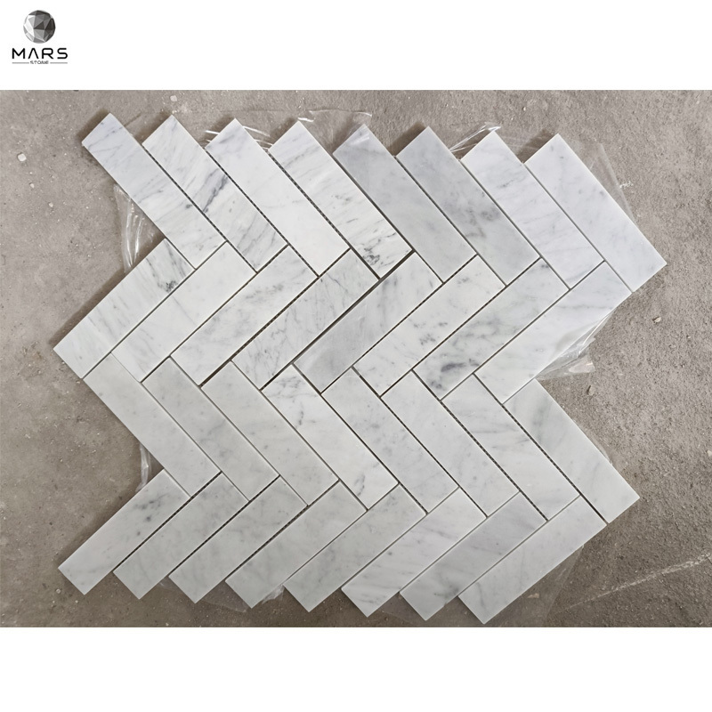 Carrara White Marble Chevron Shape Herringbone Type Kitchen Back Splash Mosaic Marble Tiles