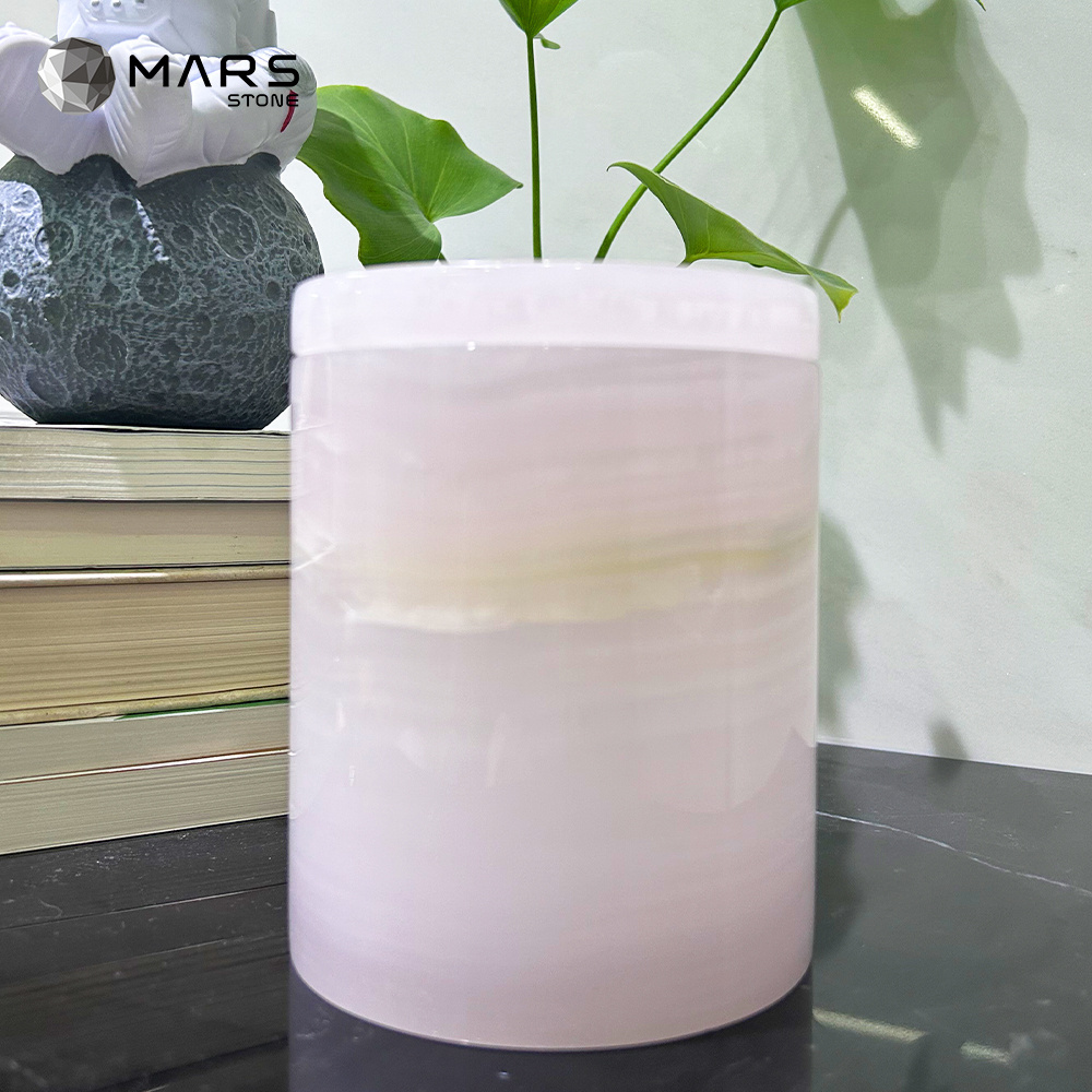 2023 New Design Wholesale Home Decor Natural Stone Decorating Onyx Candle Jar Pink Marble Candle Jar custom Candle Jar