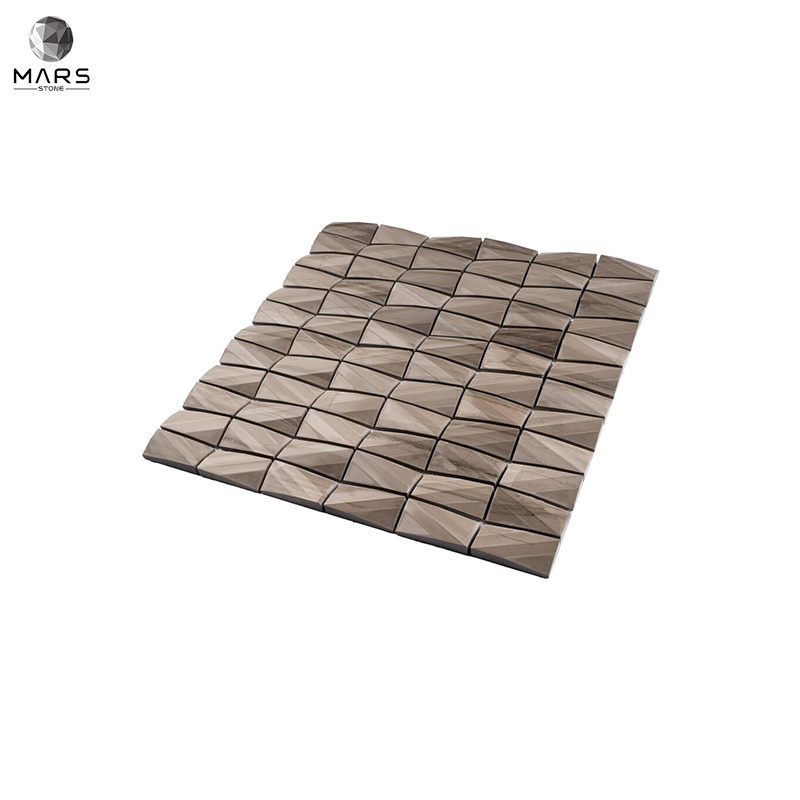 Grid Rectangle Polished Brown Natural Stone Mosaics Tiles For Bathroom And Kitchen Wall