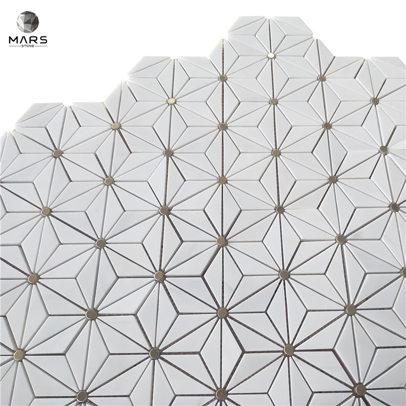 American Style Triangle Hexagon Dolomite Brass White Marble Mosaic Floor and Wall Tiles