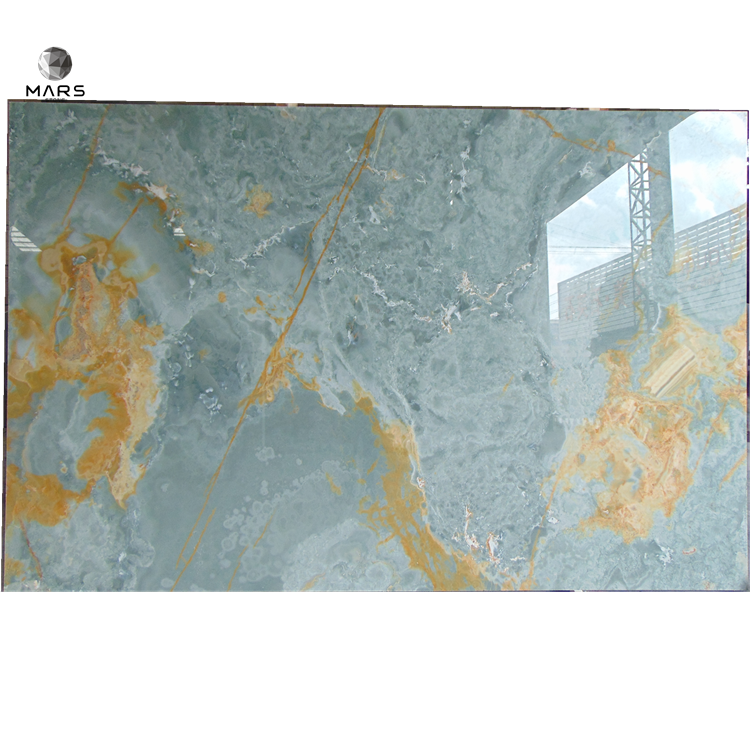 Cheap Prices Blue Onyx With White Golden Veins Slab Tiles Stone for Staircase