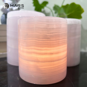 2023 New Design Wholesale Home Decor Natural Stone Decorating Onyx Candle Jar Pink Marble Candle Jar custom Candle Jar