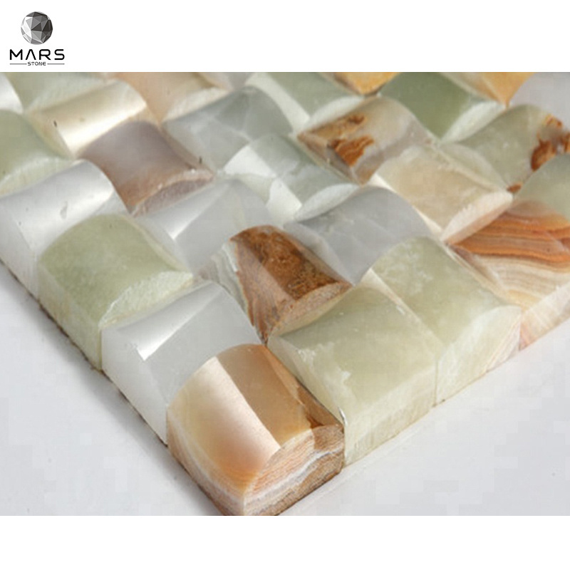 Luxury 3D Multi Onyx Jade Stone Marble Tile Mosaic Basketweave For Living Room Wholesale