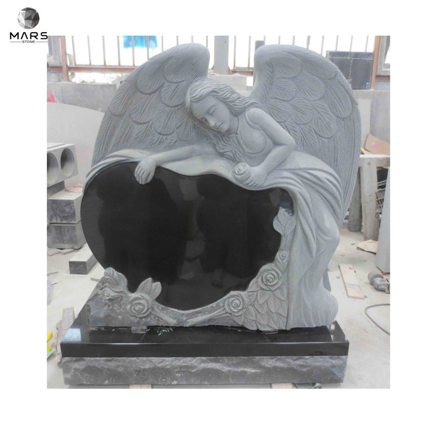 Chinese Granite Blue Pearl Wings Around Heart Headstone Monument,Headstone Angel Tombstone