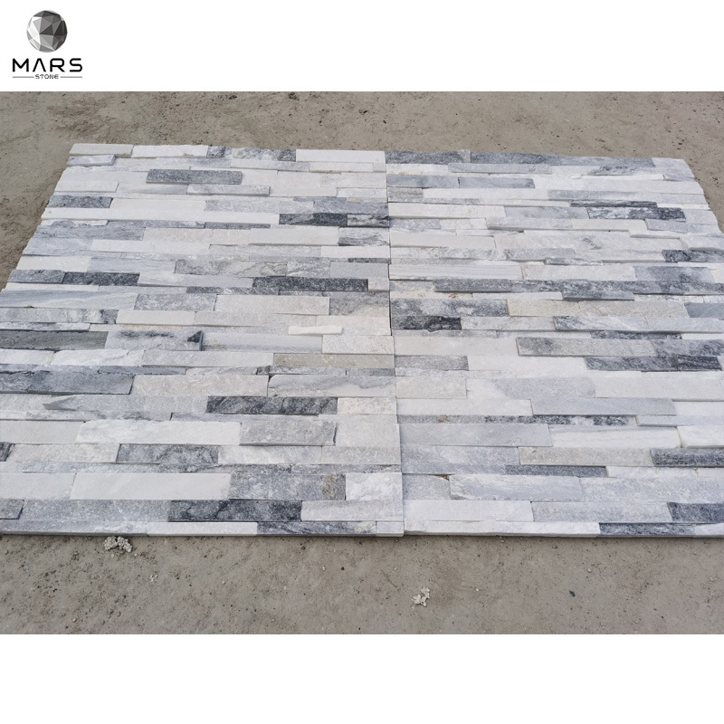 Interior Decorative Stone Wall Panel Ash Grey Quartzite Angle Corner Stacked Stone Panel