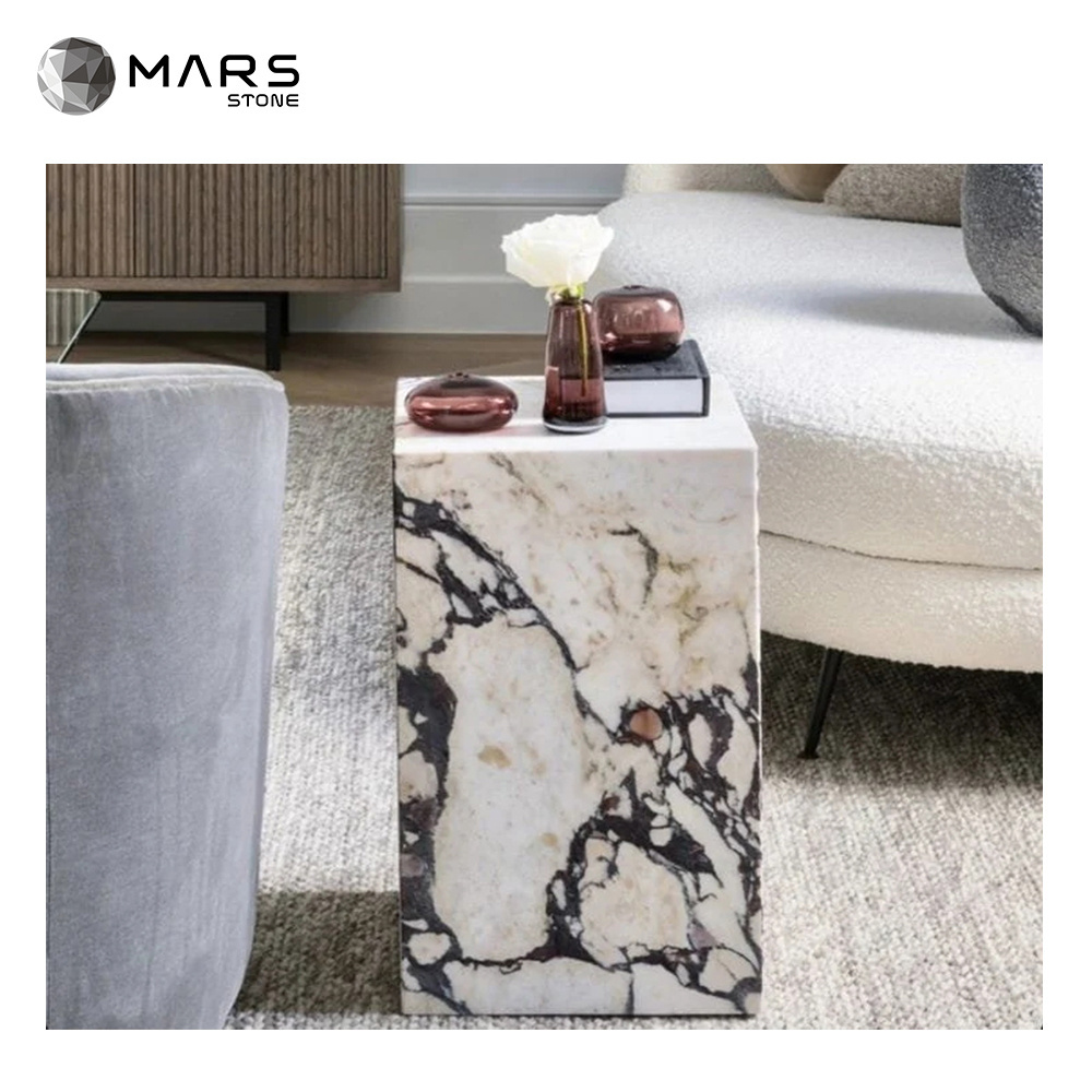 Calacata Viola Marble Floor Plinth Stand Set Table White Pedestal Coffee Table And End Table Composite