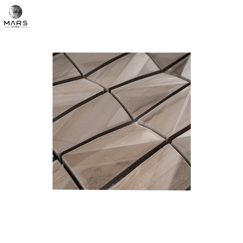 Grid Rectangle Polished Brown Natural Stone Mosaics Tiles For Bathroom And Kitchen Wall