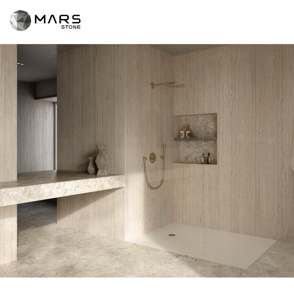 Modern Natural Italian Ivory Beige Travertine Holes Unfilled Bathtub Wall Cladding for Bathroom