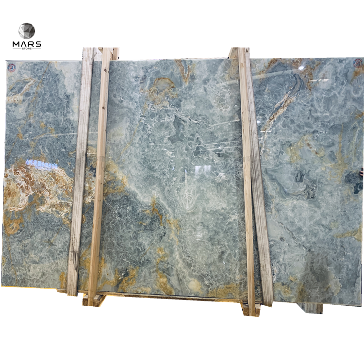 Cheap Prices Blue Onyx With White Golden Veins Slab Tiles Stone for Staircase