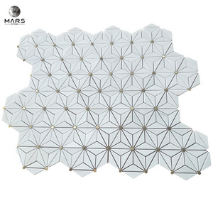 American Style Triangle Hexagon Dolomite Brass White Marble Mosaic Floor and Wall Tiles